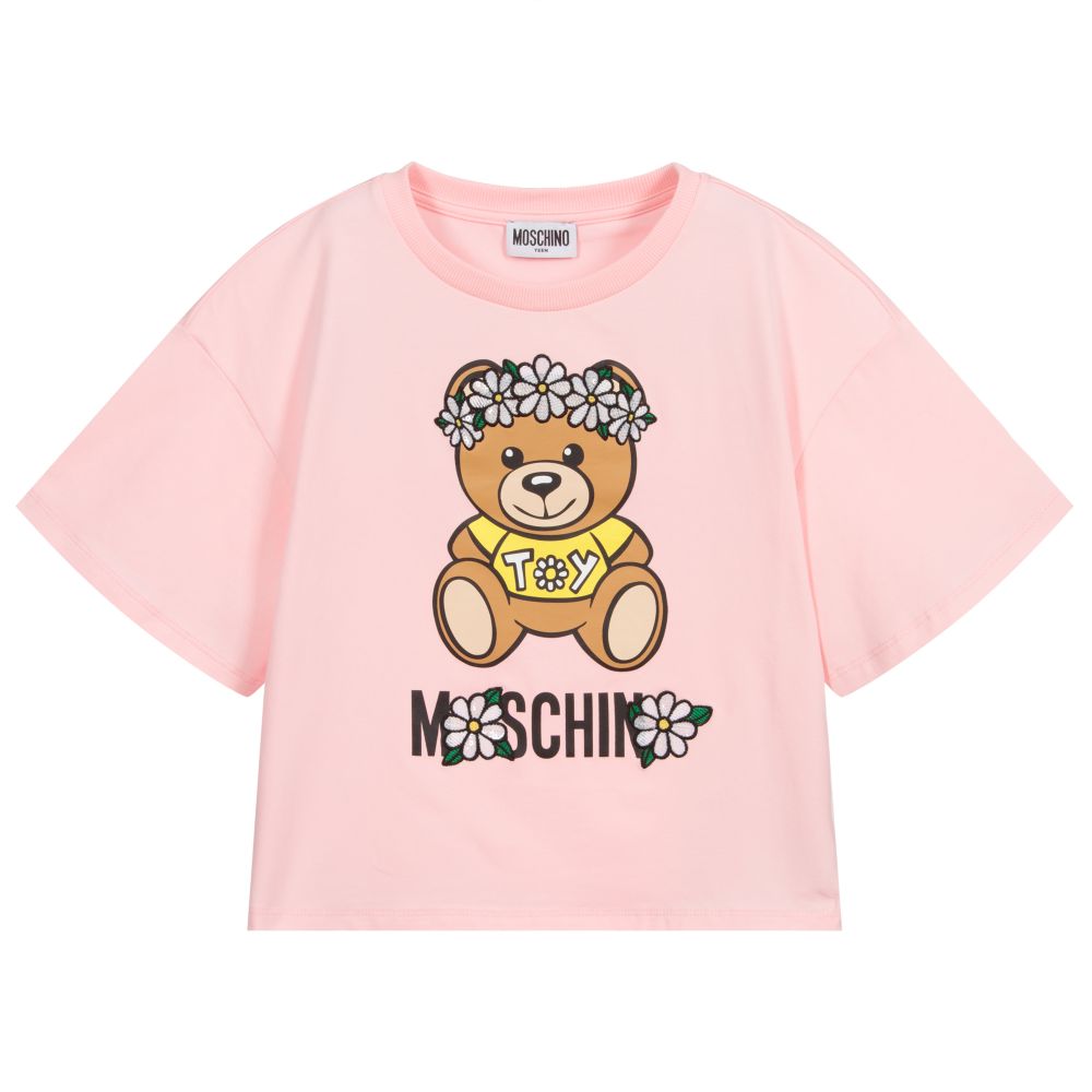 T-shirt rose en coton à logo pour fille