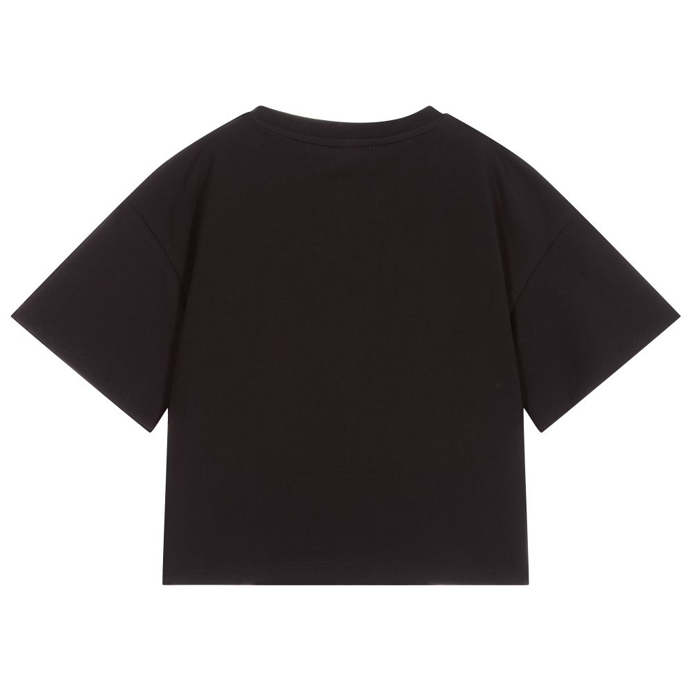 T-shirt en coton noir à logo pour fille