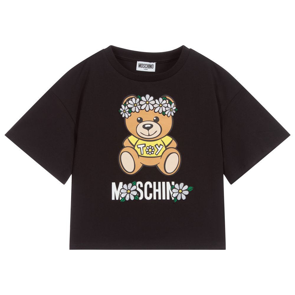 T-shirt en coton noir à logo pour fille