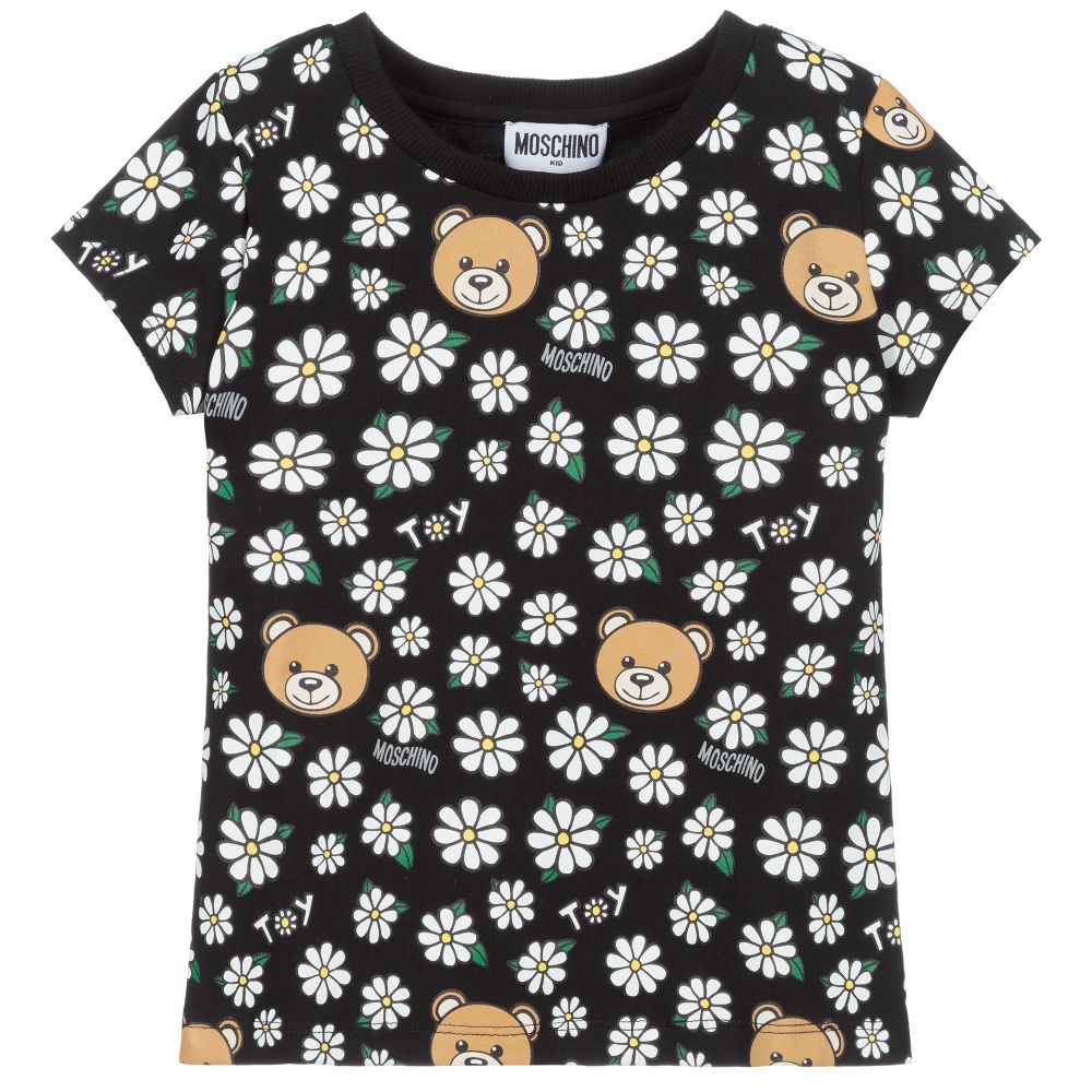 T-shirt en coton noir imprimé pour filles