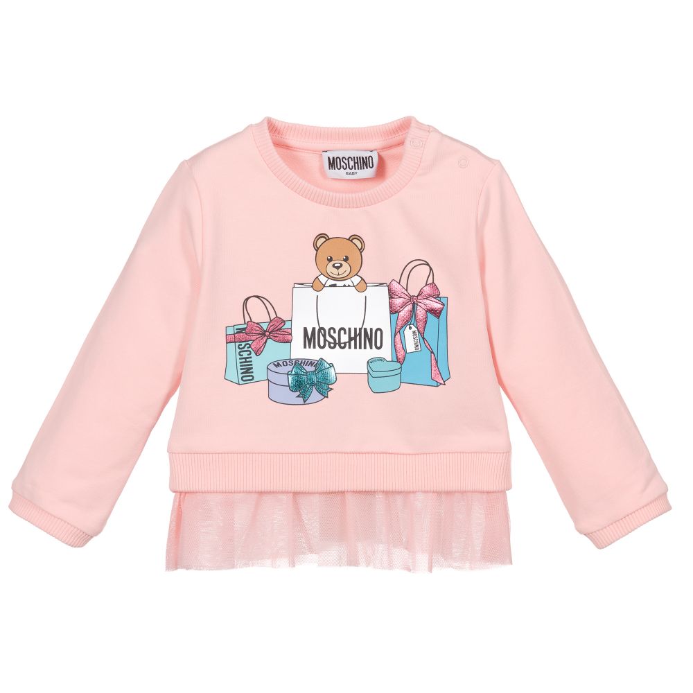 Sweat-shirt en coton imprimé rose pour bébé fille