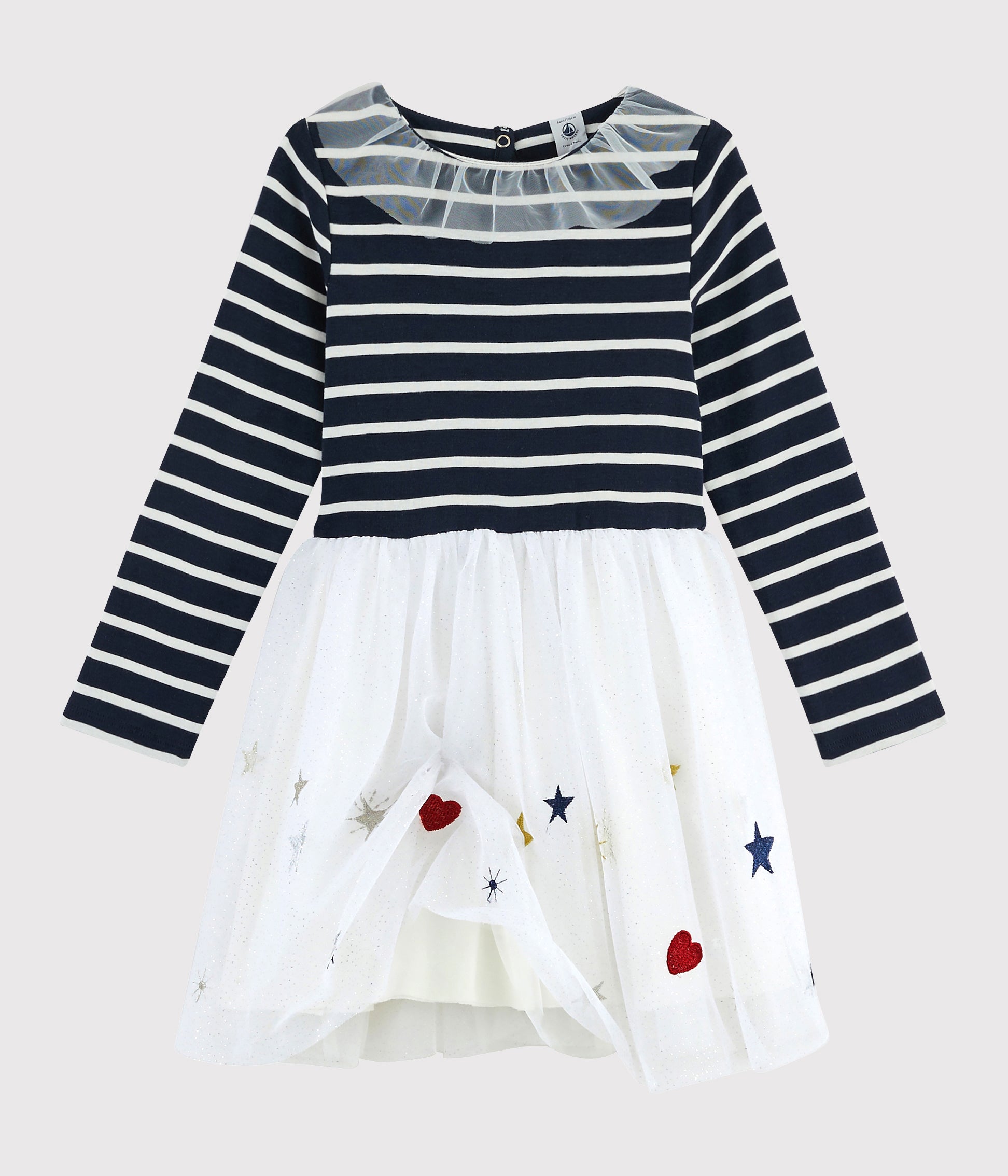 Robe en coton tulle à rayures noires et blanches pour fille