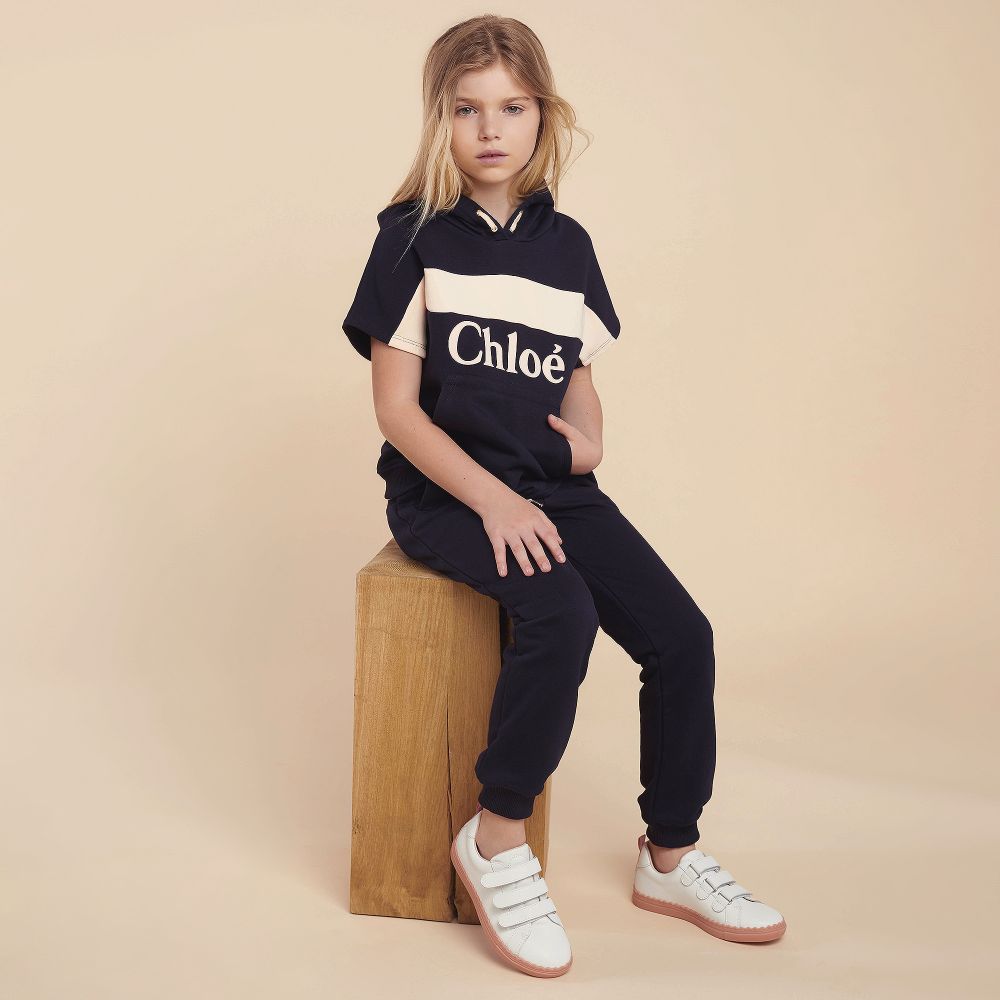 Sweat-shirt en coton bleu marine à logo pour fille