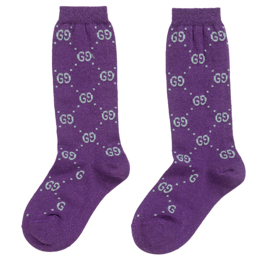 Chaussettes Fille Violettes Pailletées à Logo GG
