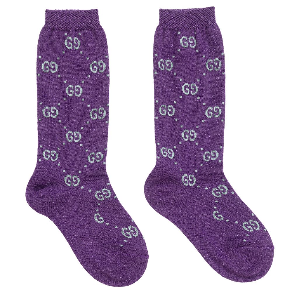 Chaussettes Fille Violettes Pailletées à Logo GG