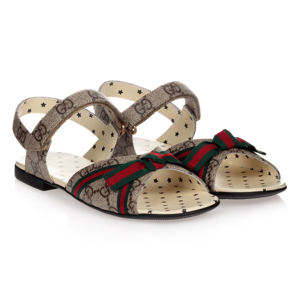Sandales beige et marron GG avec nœud pour fille