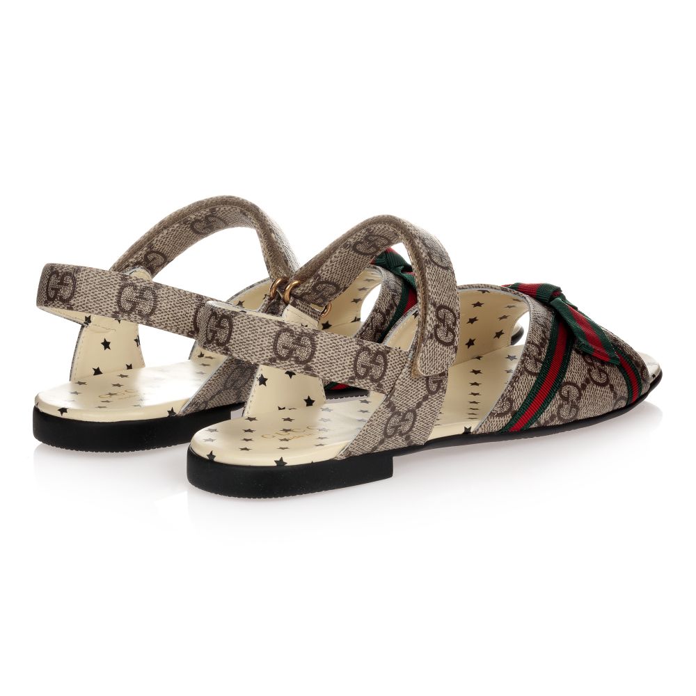 Sandales beige et marron GG avec nœud pour fille