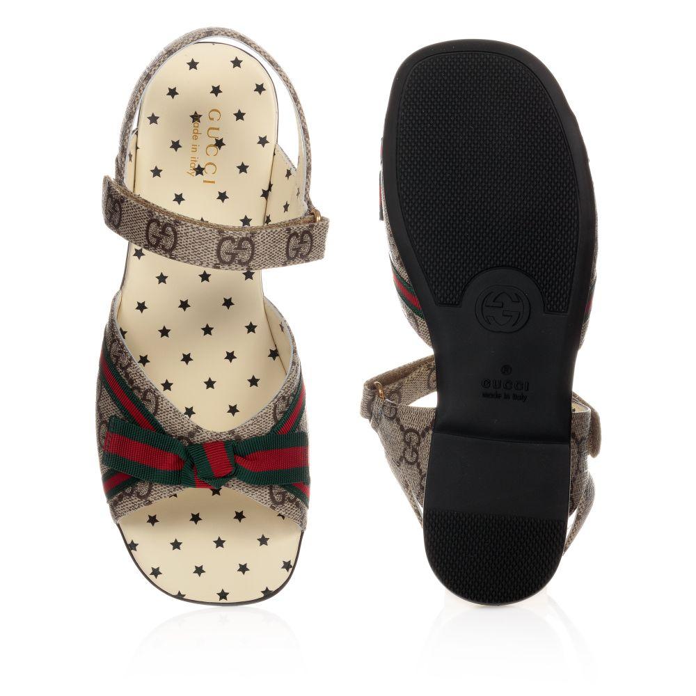 Sandales beige et marron GG avec nœud pour fille
