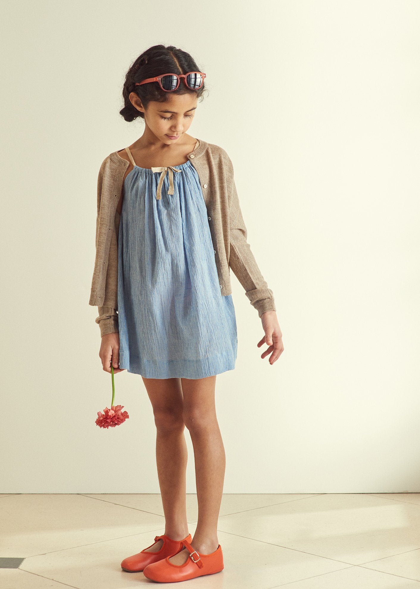 Robe en coton à carreaux bleus pour fille