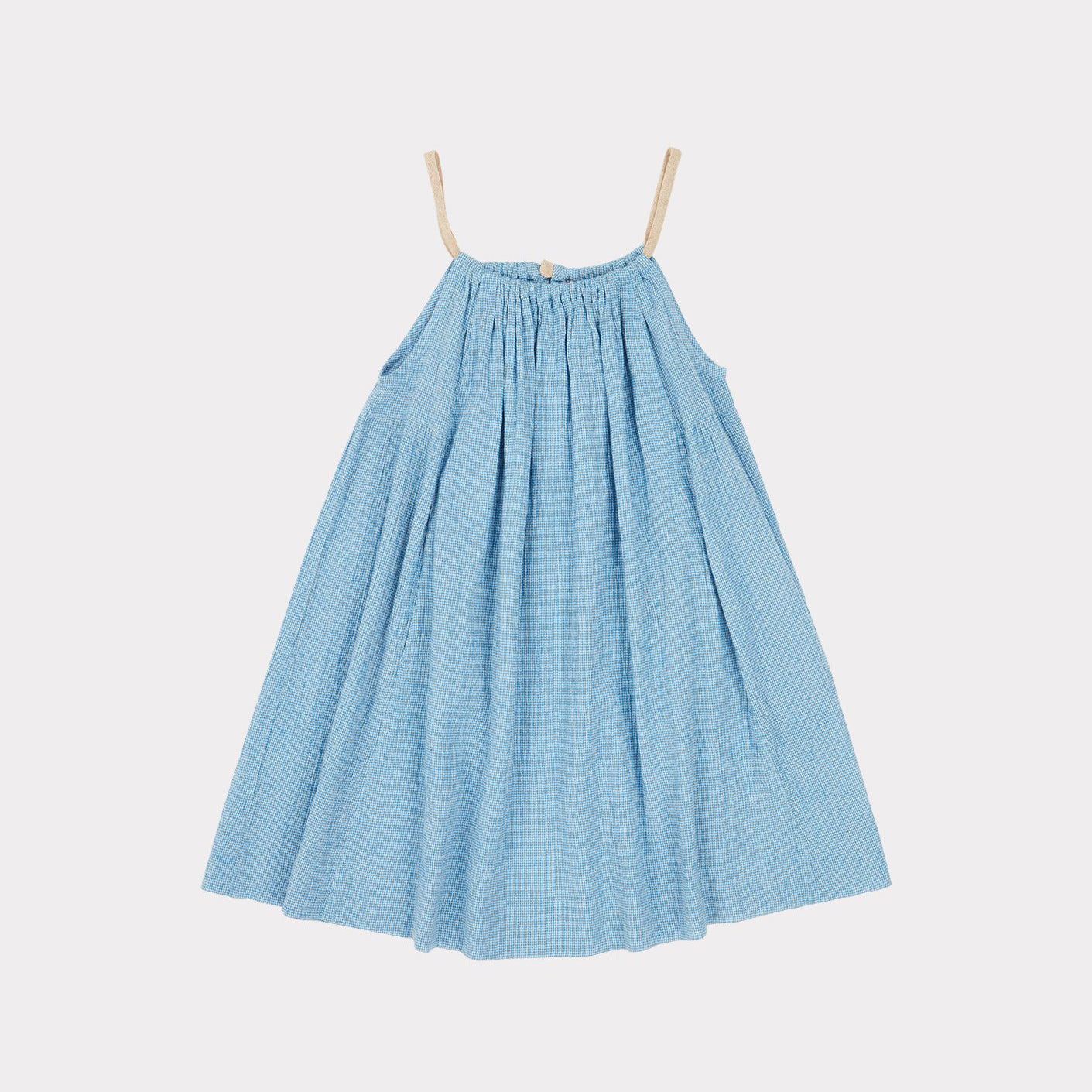Robe en coton à carreaux bleus pour fille