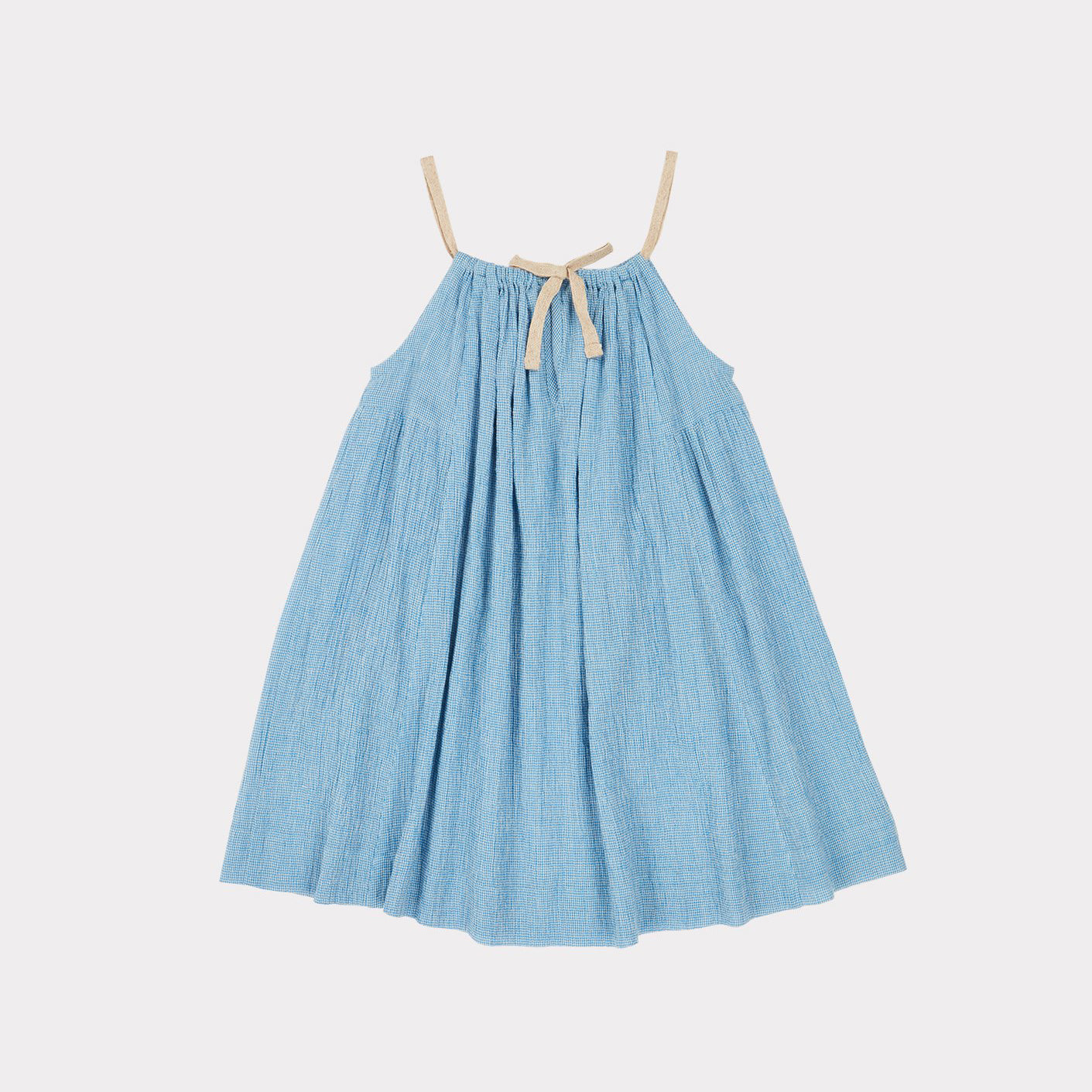 Robe en coton à carreaux bleus pour fille