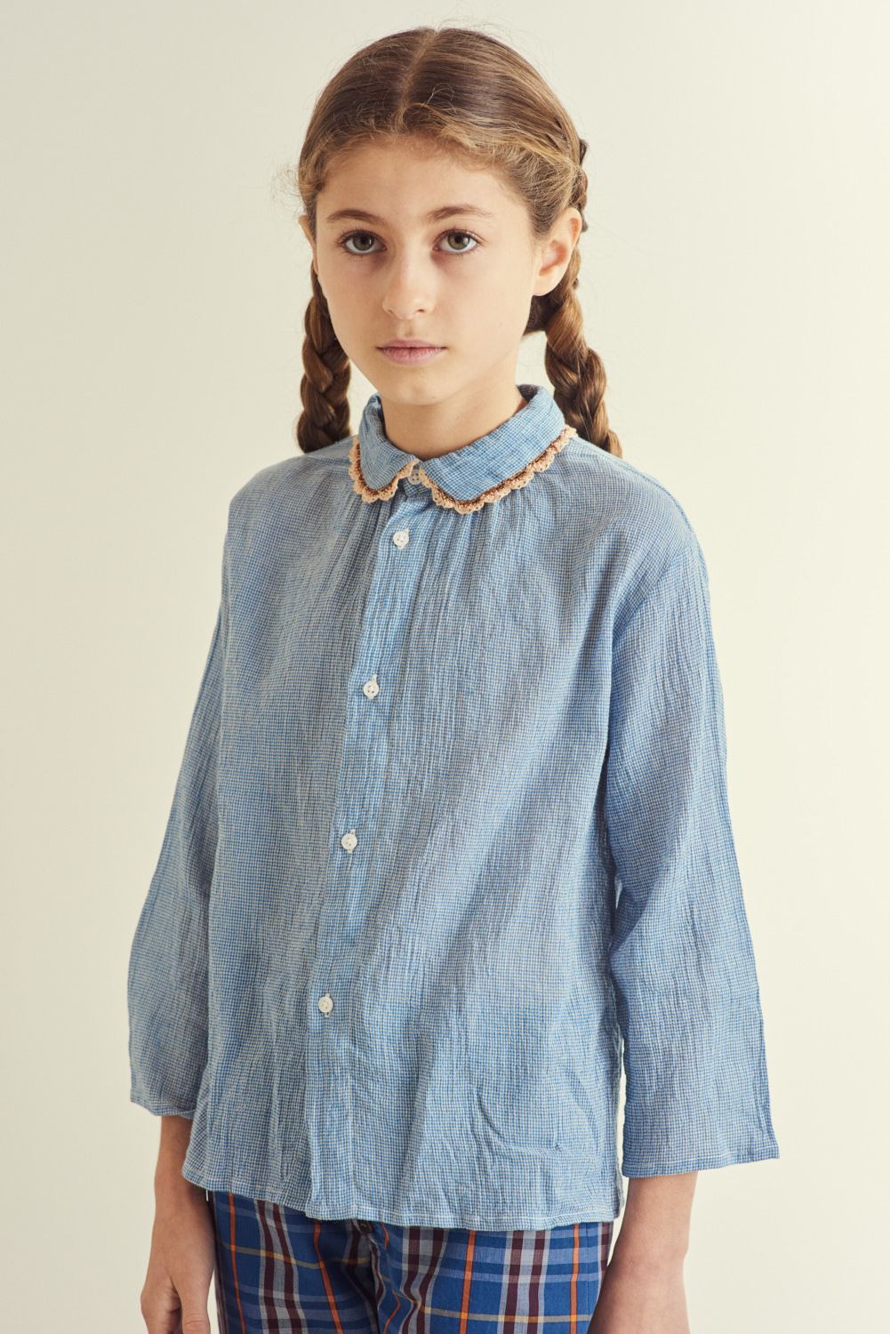 Girls Blue Check Cotton Shirt