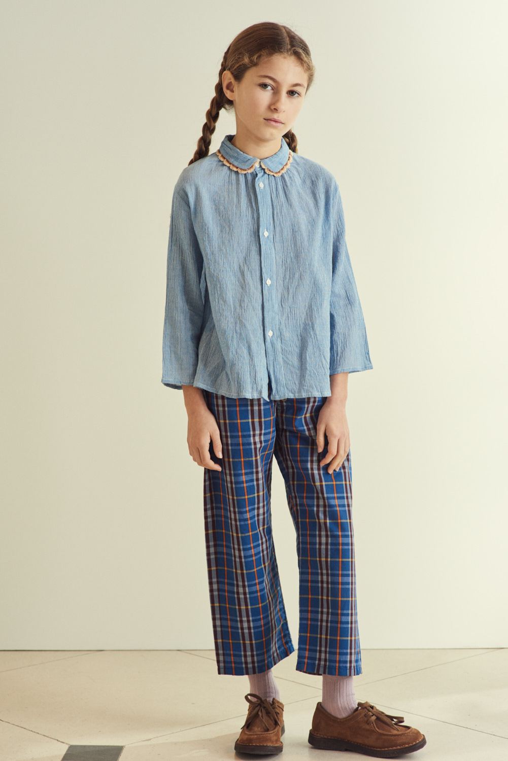 Girls Blue Check Cotton Shirt