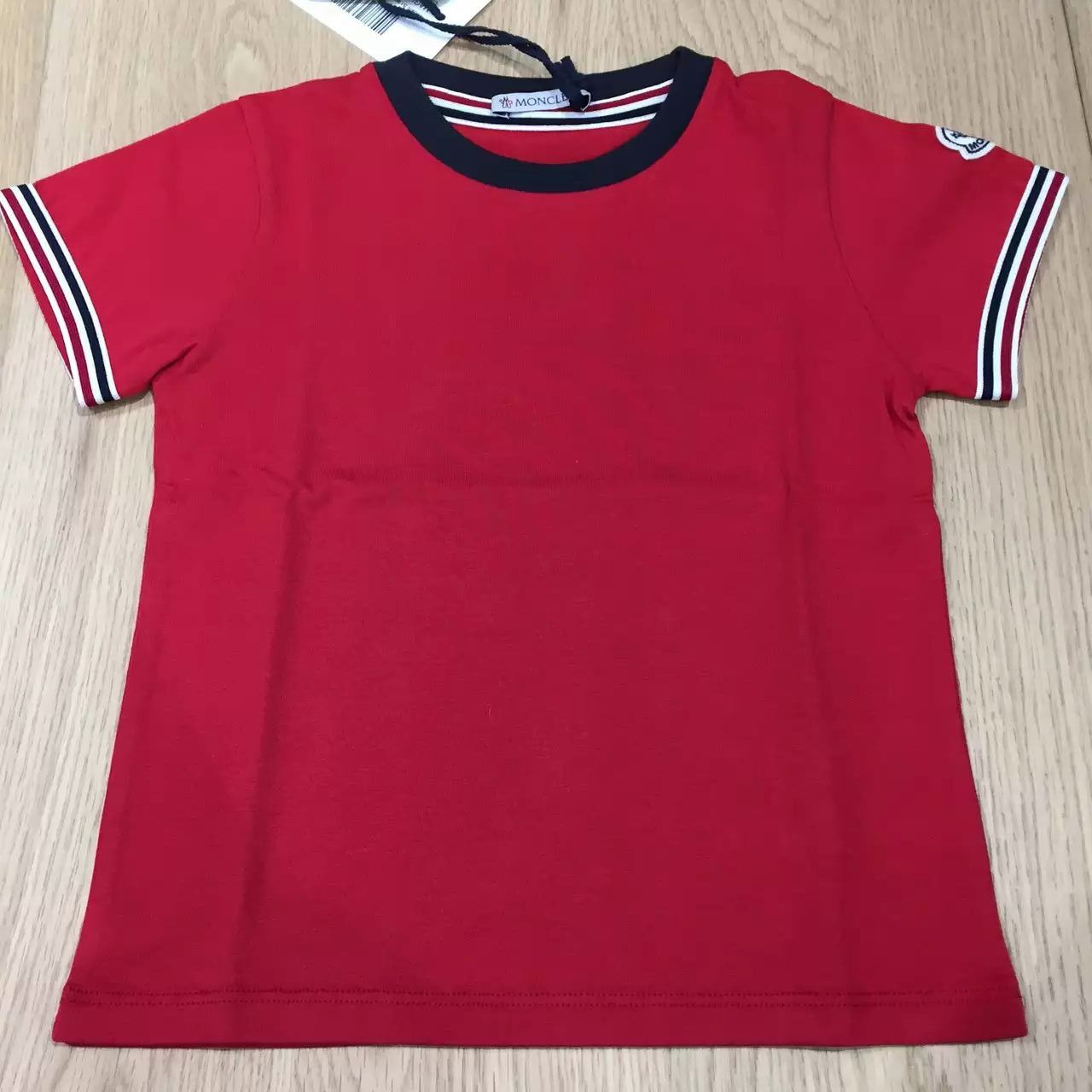 Baby Red Cotton T-Shirt With Stripe Cuffs - CÉMAROSE | Children's Fashion Store