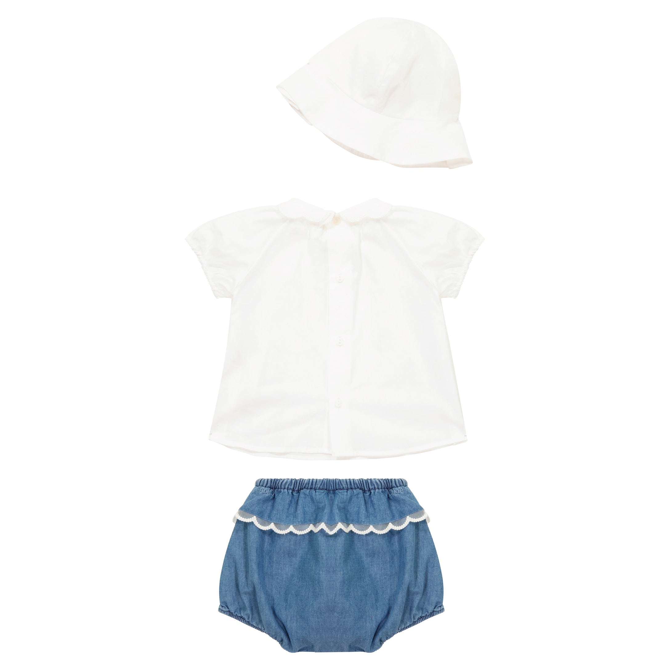 Ensemble Coton Bébé Fille Blanc et Bleu