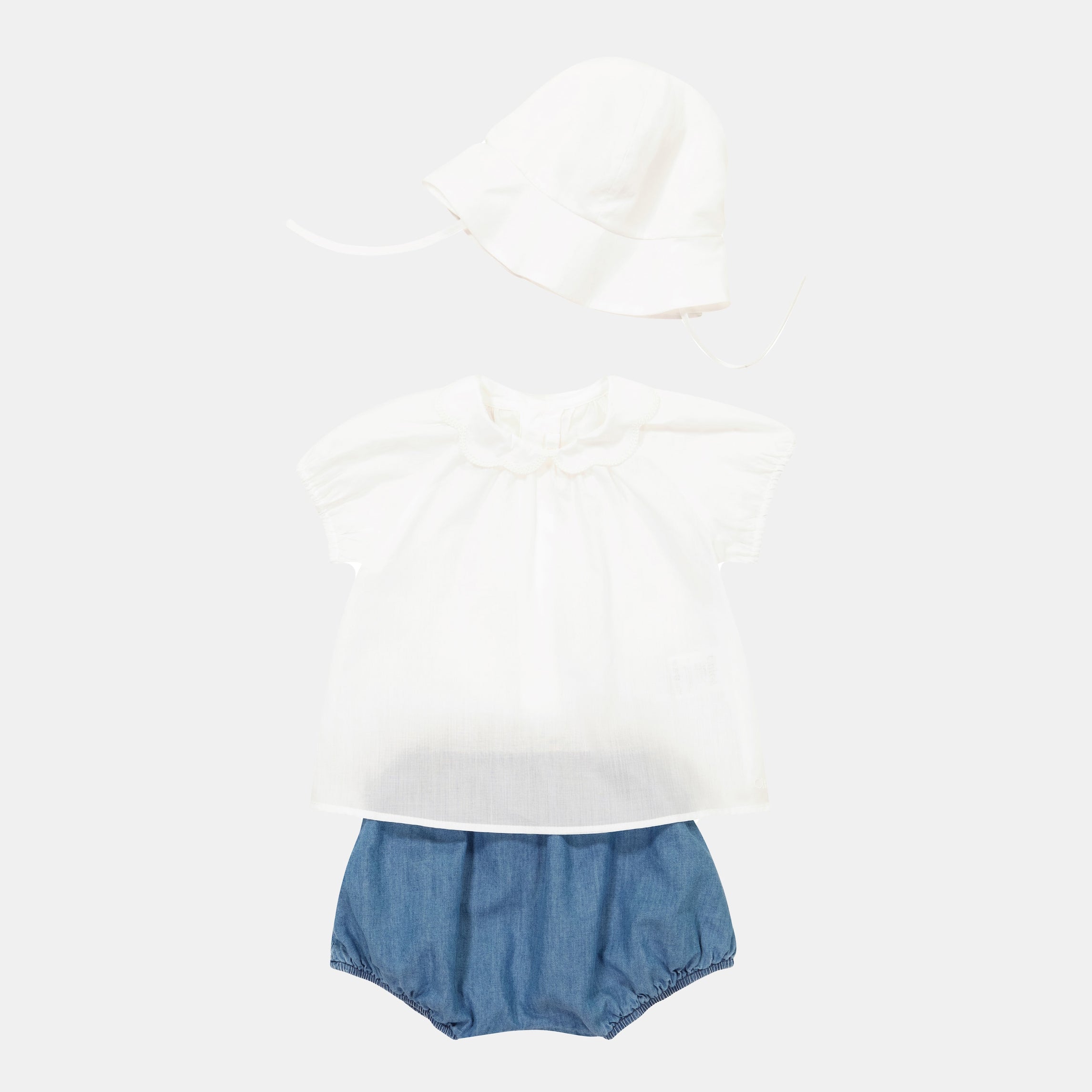 Ensemble Coton Bébé Fille Blanc et Bleu