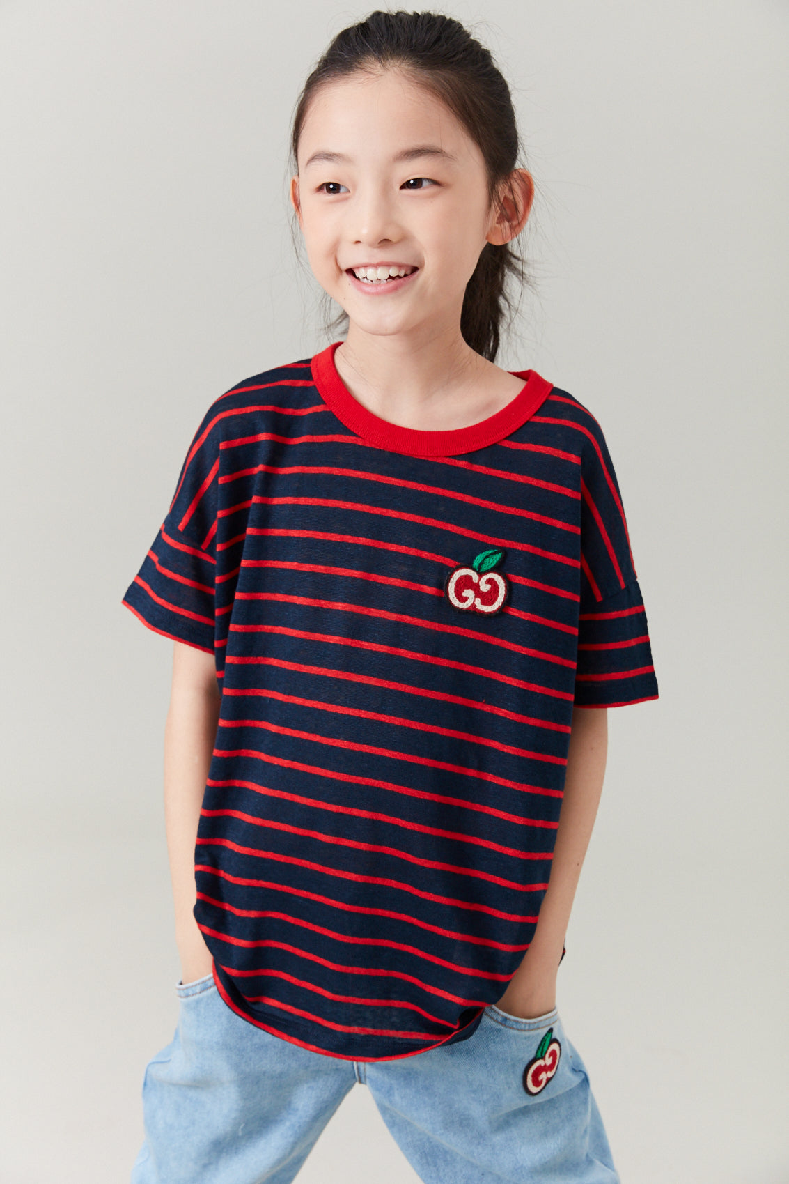Boys & Girls Navy Stripe Logo T-Shirt