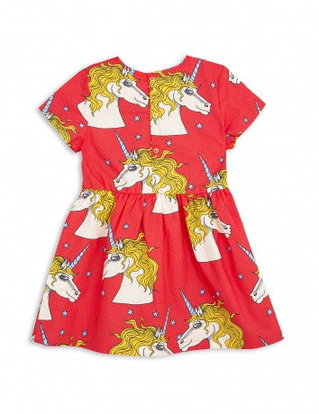 Girls Red Unicorn Star Woven Dress