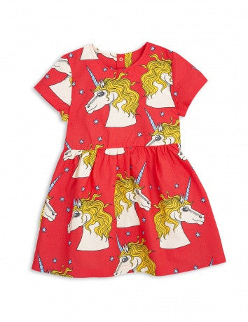 Girls Red Unicorn Star Woven Dress