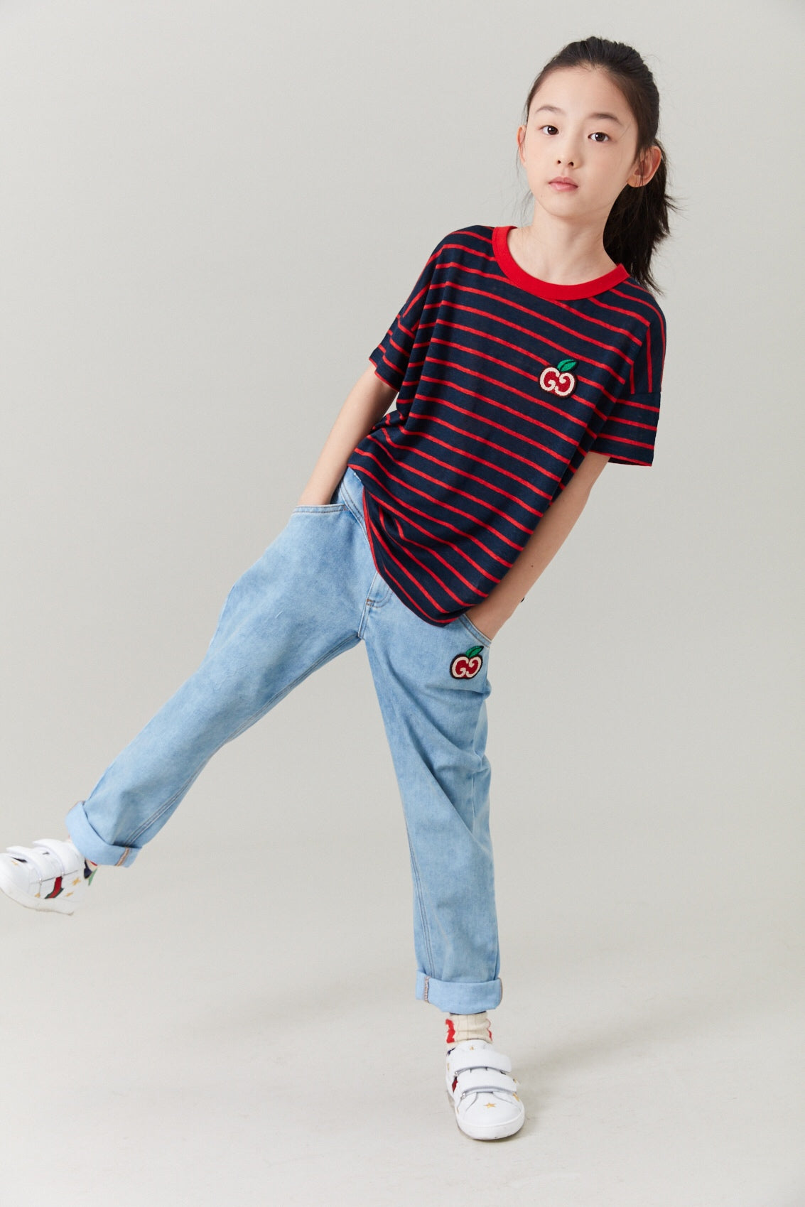 Boys & Girls Navy Stripe Logo T-Shirt