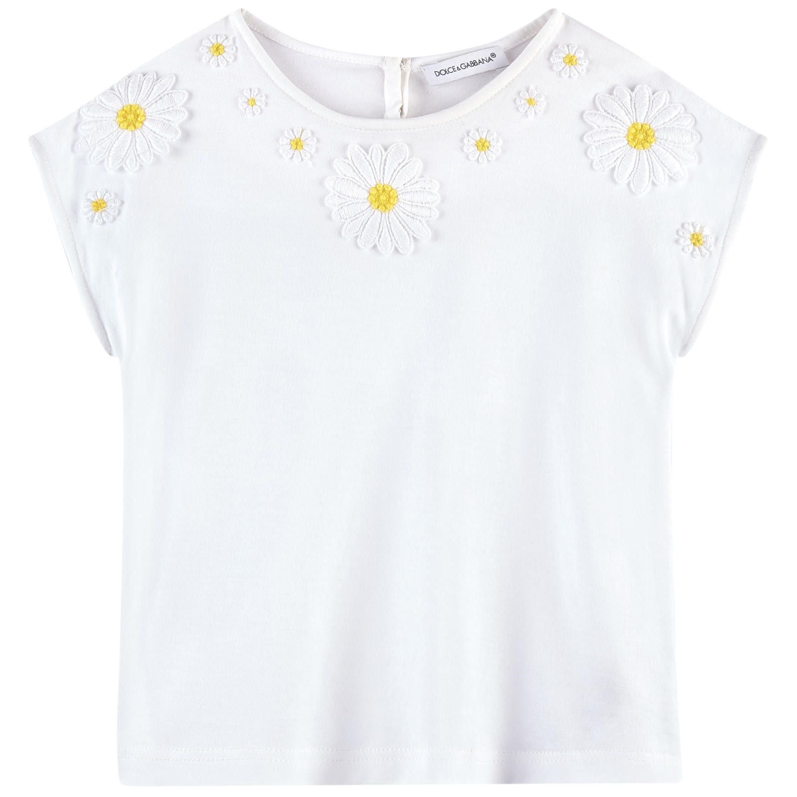 Girls Ivory Flower Patch Cotton T-Shirt - CÉMAROSE | Children's Fashion Store - 1