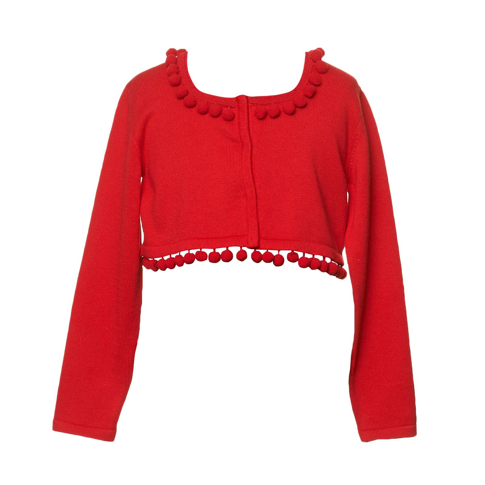 Girls Red Knitted Short Cardigan With Lace Collar - CÉMAROSE | Children's Fashion Store - 1