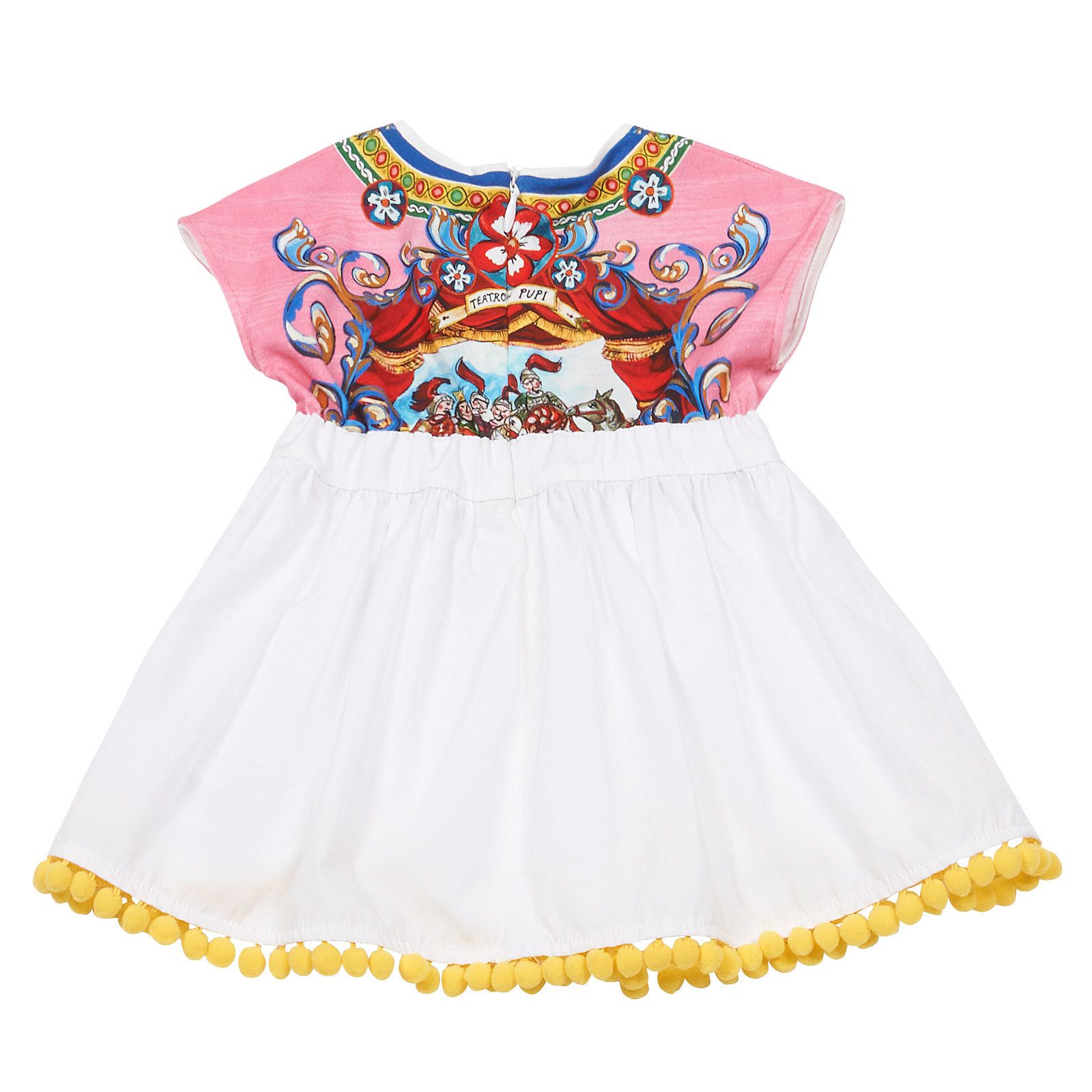 Baby Girls Multicolor Printed Top&White Bottom Dress With Pompon Trims - CÉMAROSE | Children's Fashion Store - 2