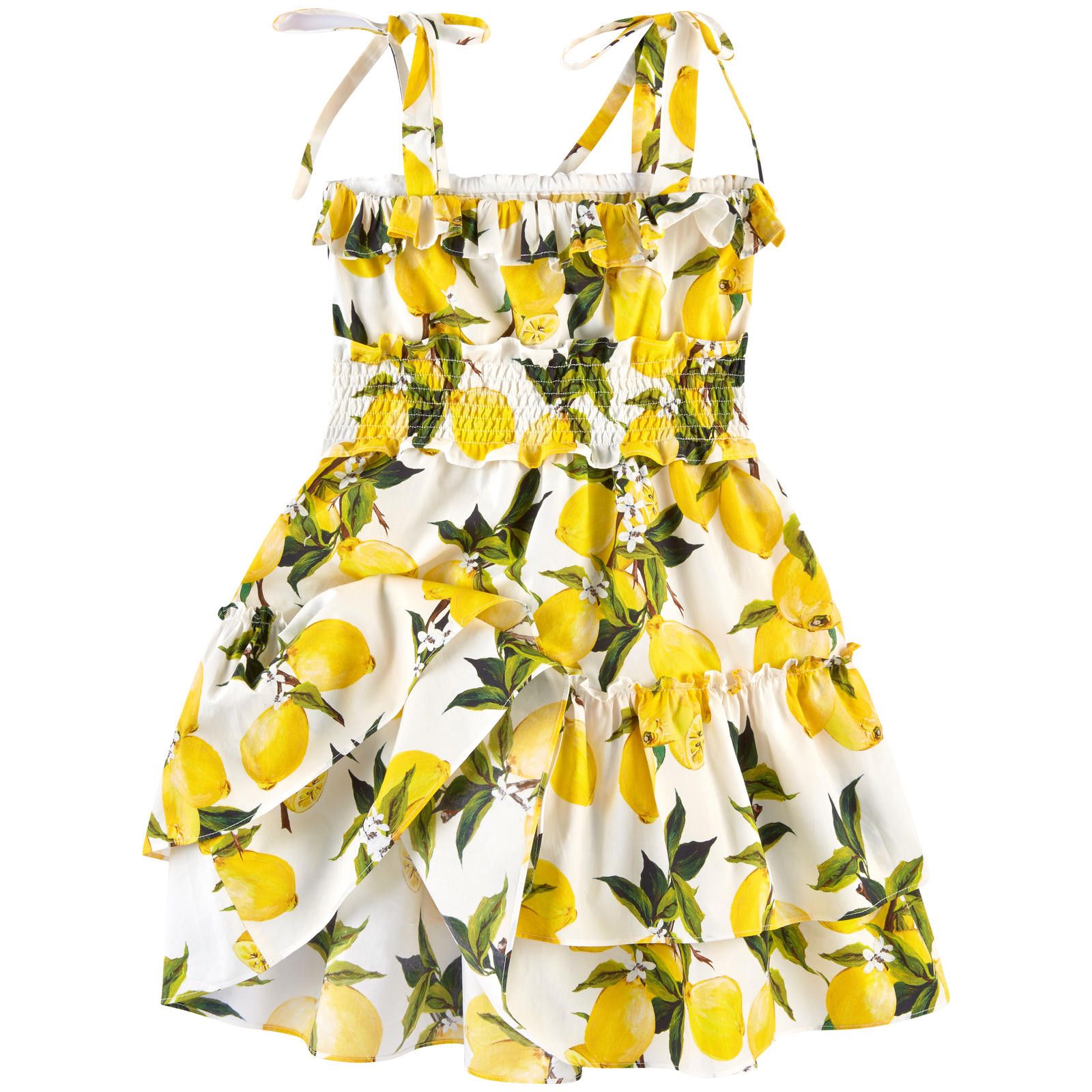 Girls White Lemons Printed Ruffled Dress - CÉMAROSE | Children's Fashion Store - 2