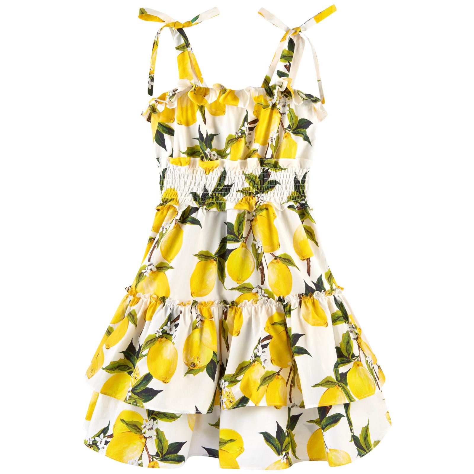 Girls White Lemons Printed Ruffled Dress - CÉMAROSE | Children's Fashion Store - 1