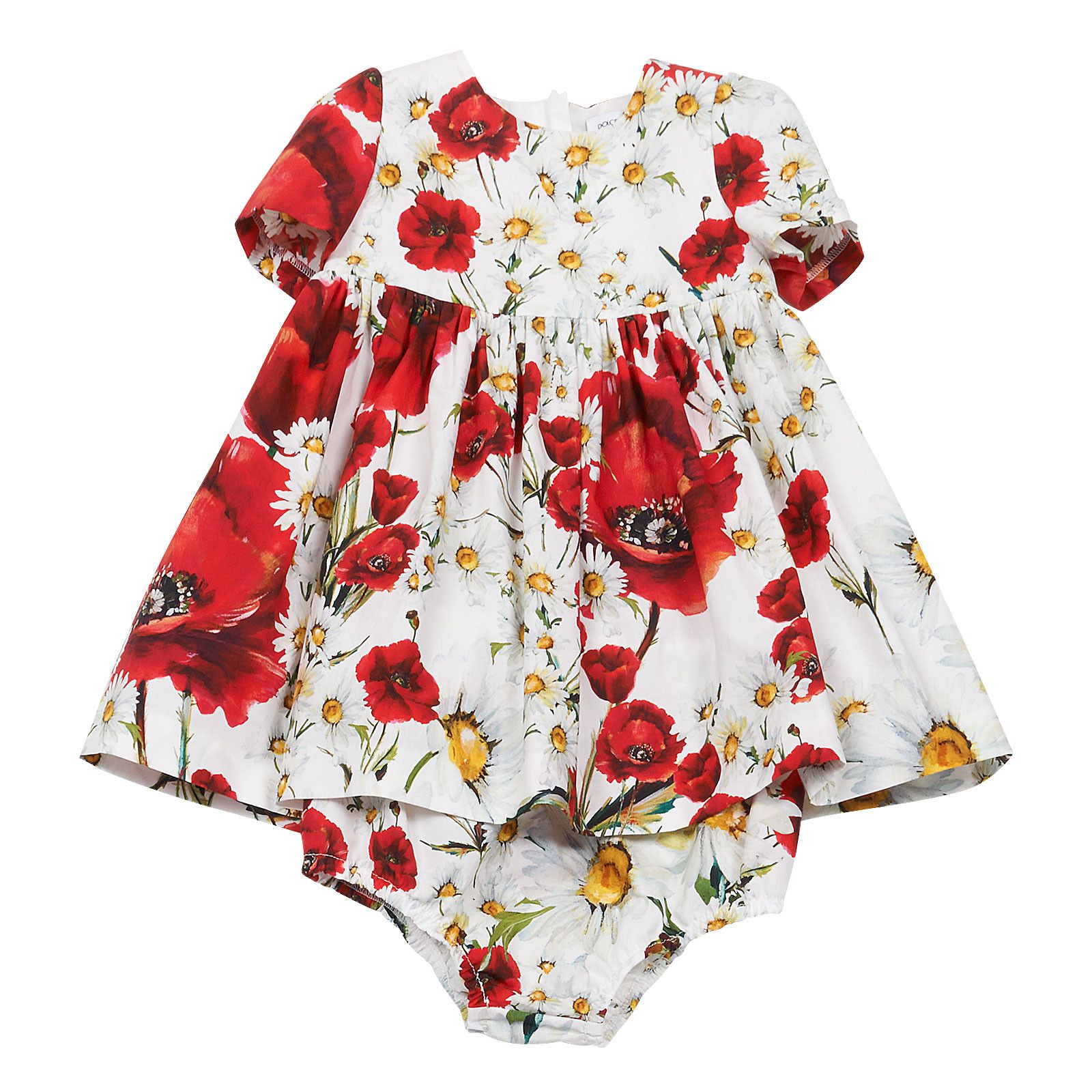 Baby Girls White Flower Printed Dress With Bodysuit - CÉMAROSE | Children's Fashion Store - 1