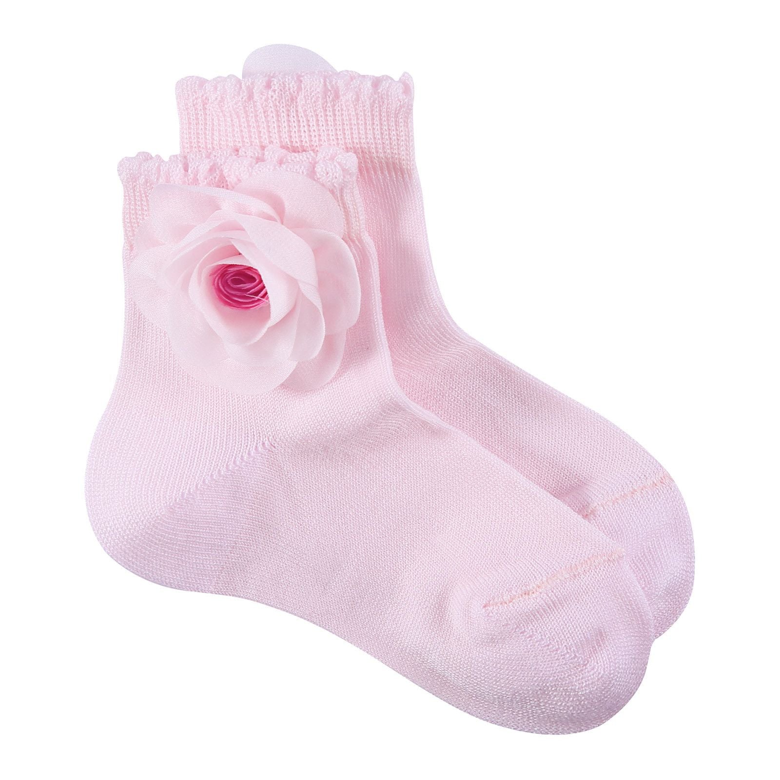 Girls Light Pink Patch Flower Cotton Short Socks - CÉMAROSE | Children's Fashion Store