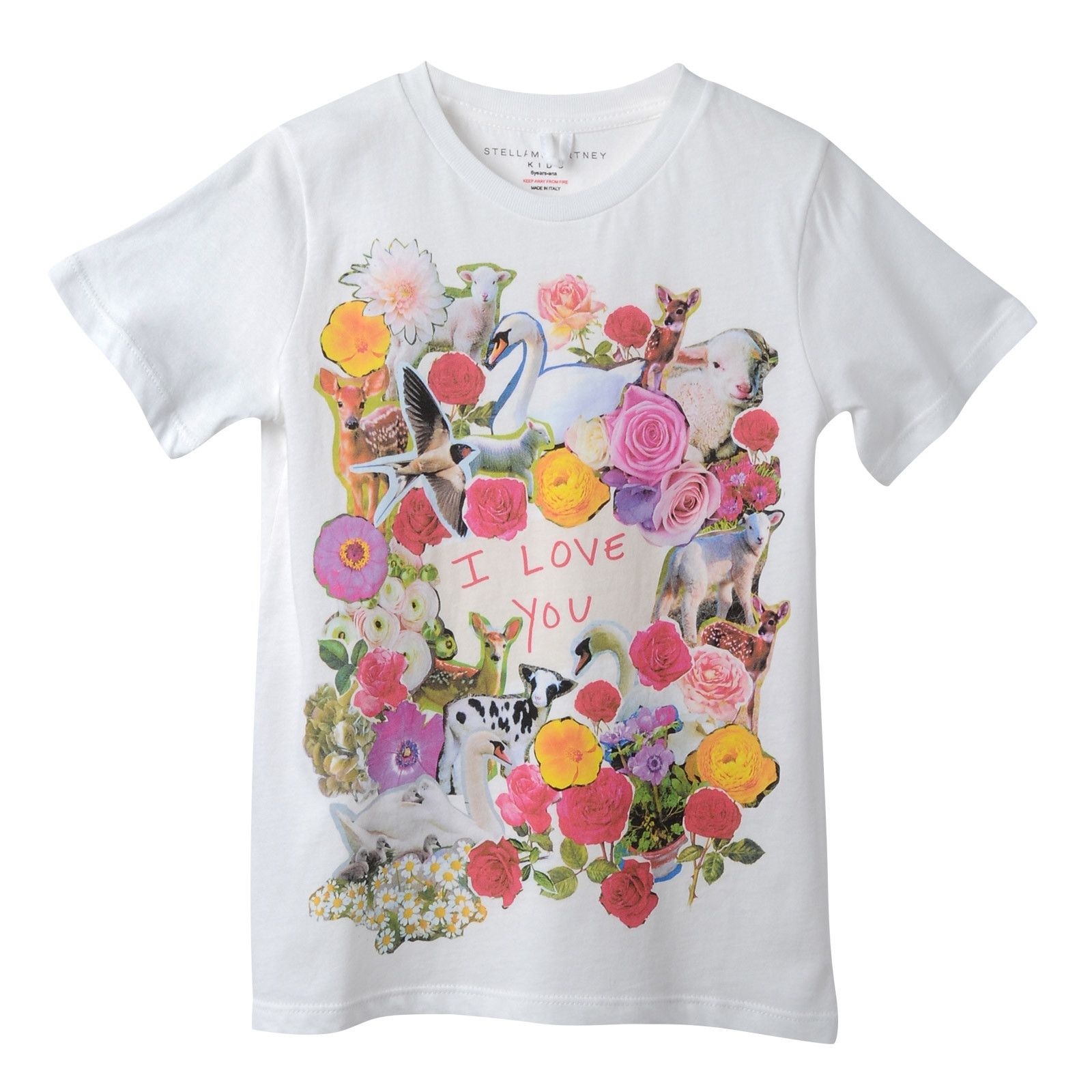 Girls White Cotton T-Shirt With Floral 'I love you' Print Trims - CÉMAROSE | Children's Fashion Store