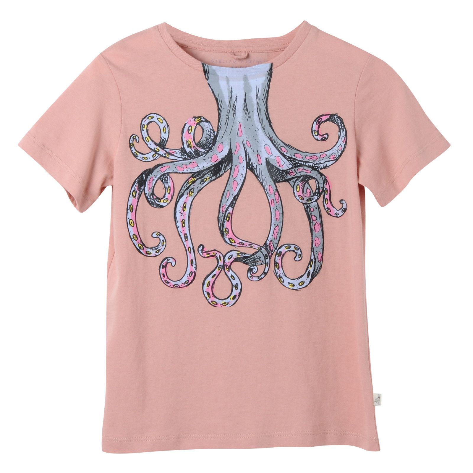 Girls Pink Cotton T-Shirt With Octopus Print Trims - CÉMAROSE | Children's Fashion Store - 1