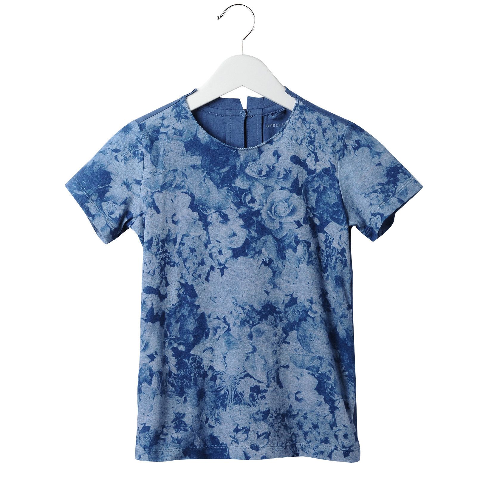 Girls Blue Flower Printed Cotton T-Shirt - CÉMAROSE | Children's Fashion Store - 1