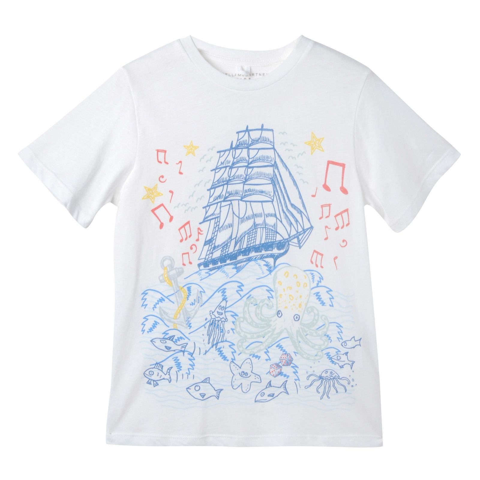 Boys White Cotton Fish&Sailboat Printed T-Shirt - CÉMAROSE | Children's Fashion Store - 1