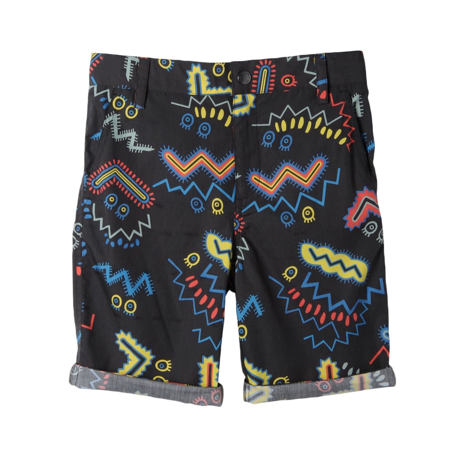 Boys Black Cotton Zig Zag Printed Shorts - CÉMAROSE | Children's Fashion Store - 1