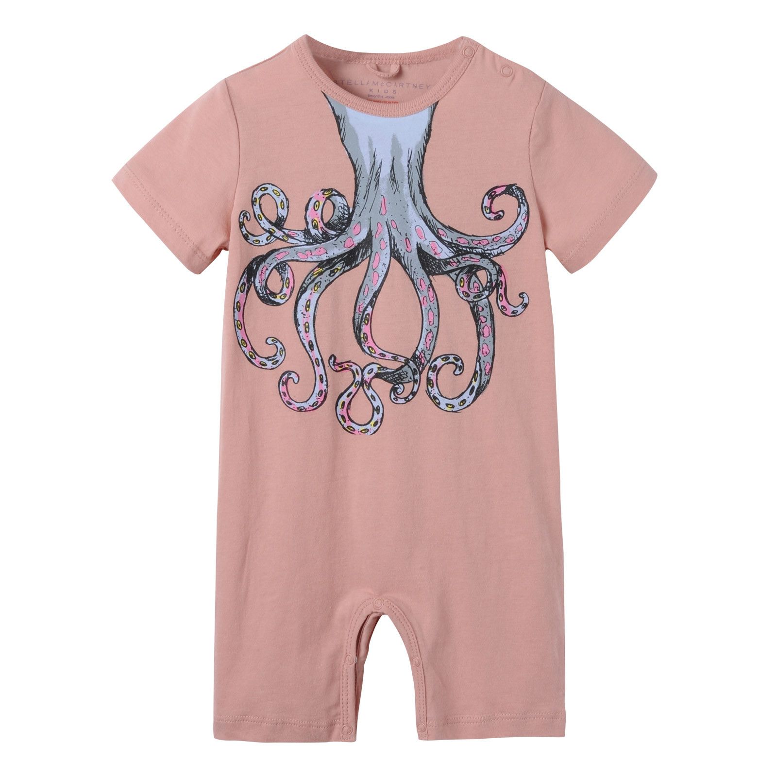 Baby Dark Pink Cotton Octopus Printed Short Sleeve Babygrow - CÉMAROSE | Children's Fashion Store