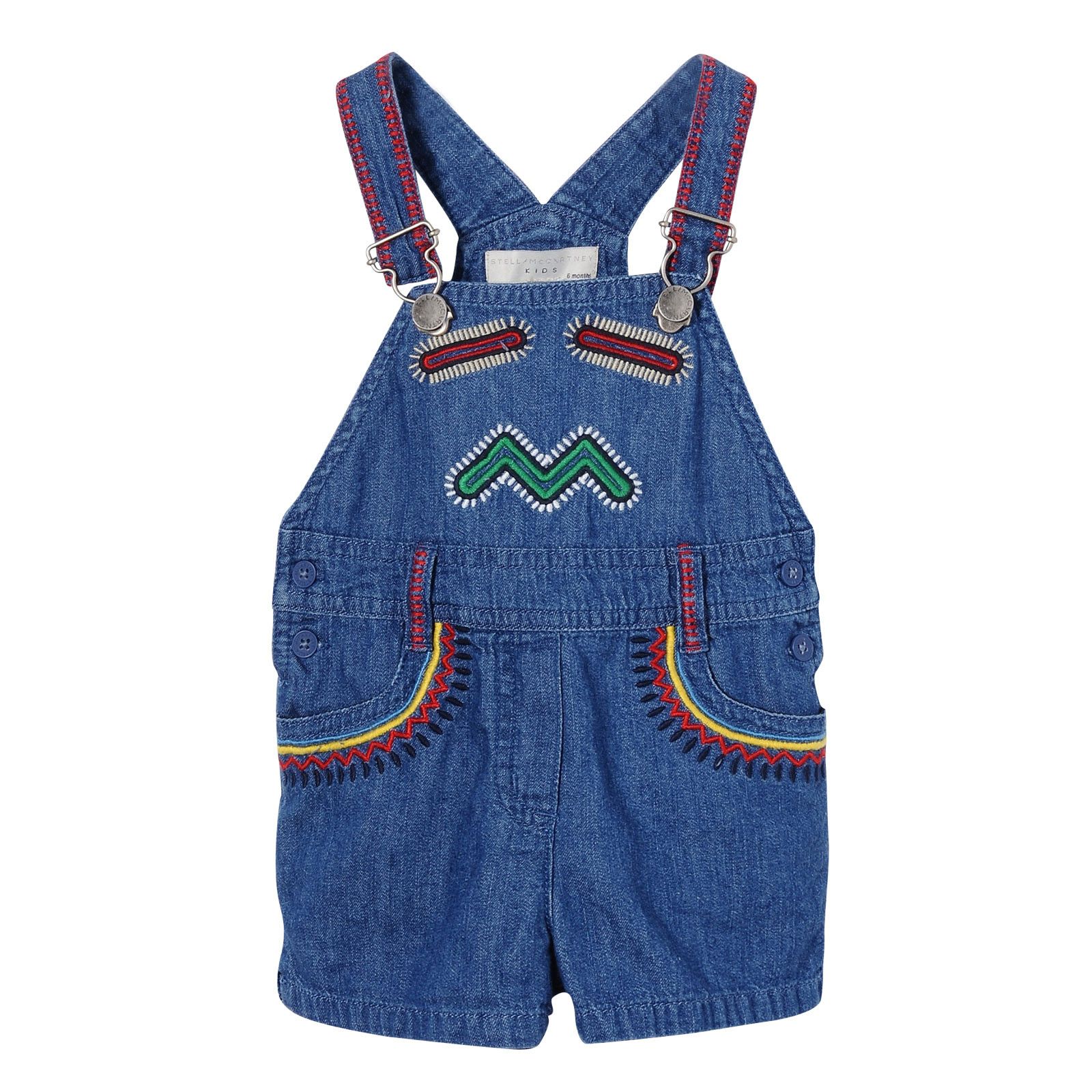 Baby Blue Cotton Denim Zig Zag Printed Trims Romper - CÉMAROSE | Children's Fashion Store - 1