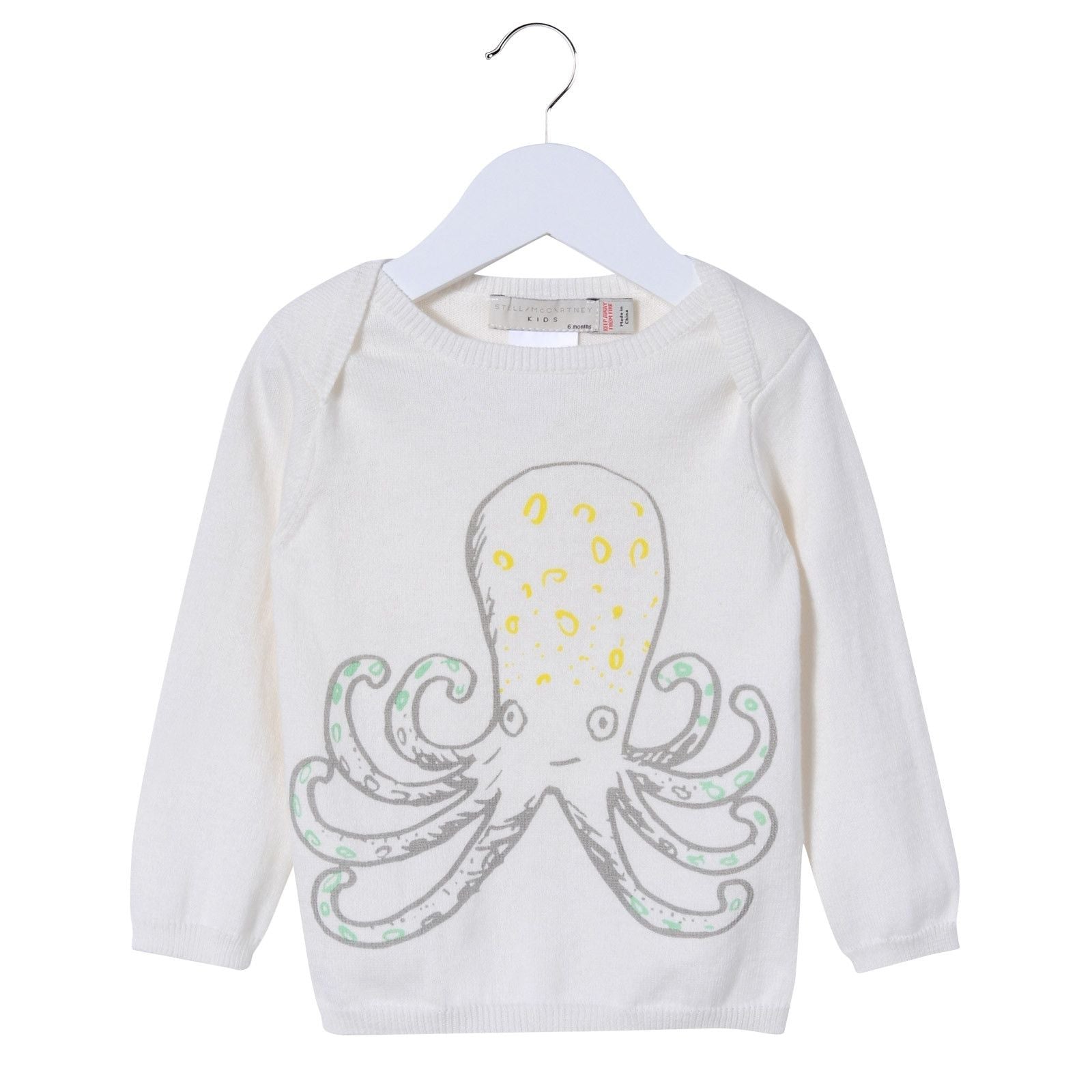 Baby Girls White Cotton Octopus Printed Knitted Sweater - CÉMAROSE | Children's Fashion Store