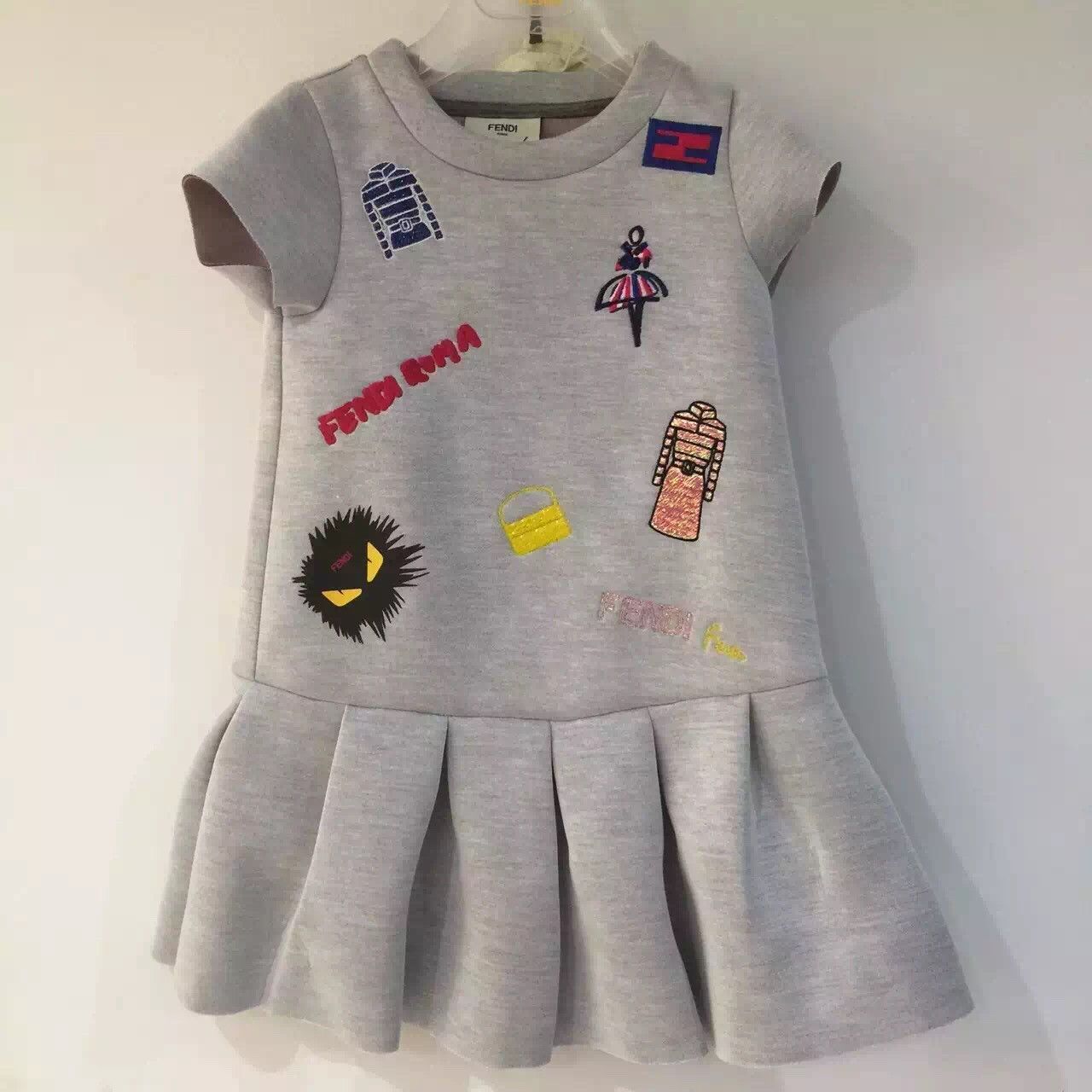 Girls Grey Neoprene Dress With Appliqued Logos - CÉMAROSE | Children's Fashion Store