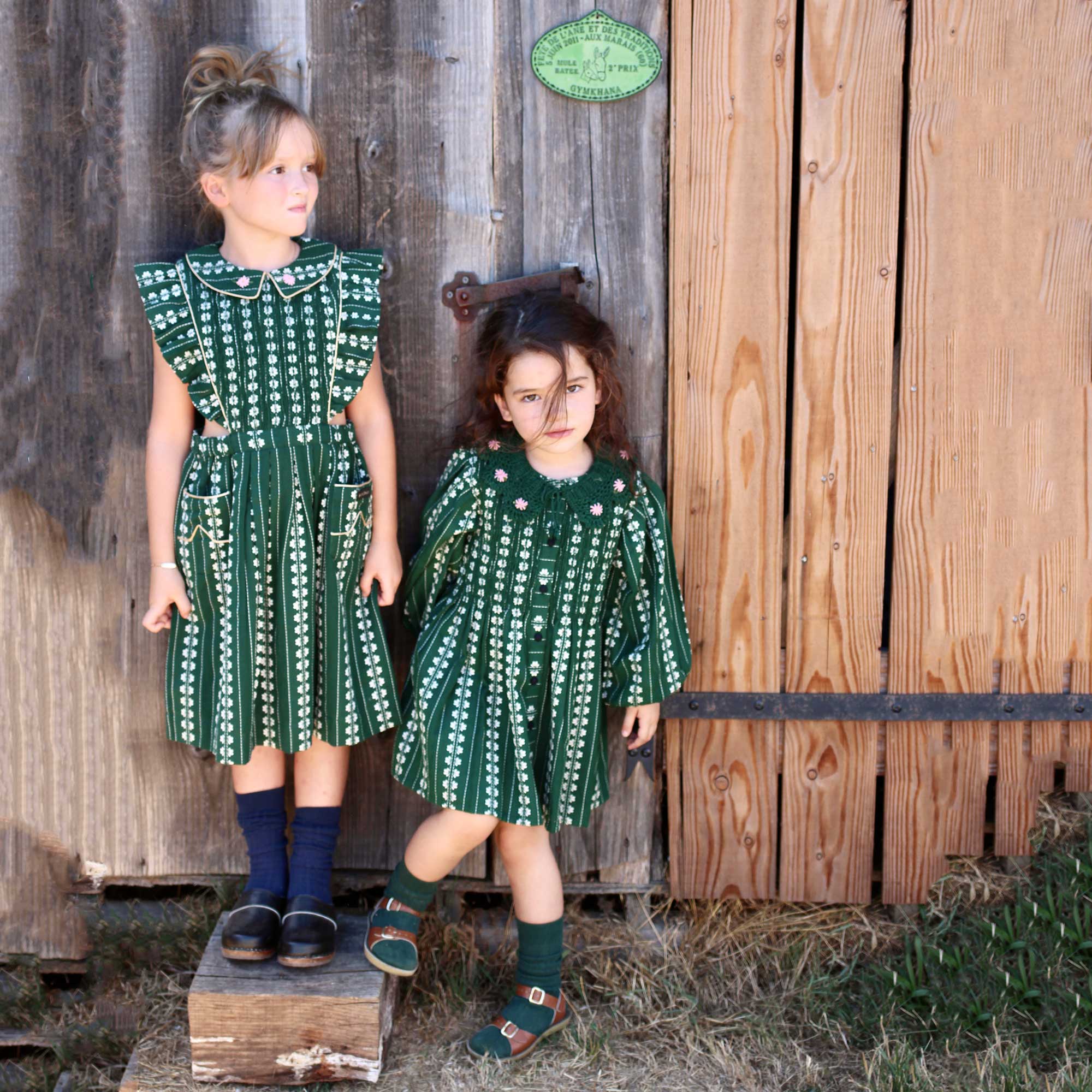 Girls Green Flowers Cotton Top
