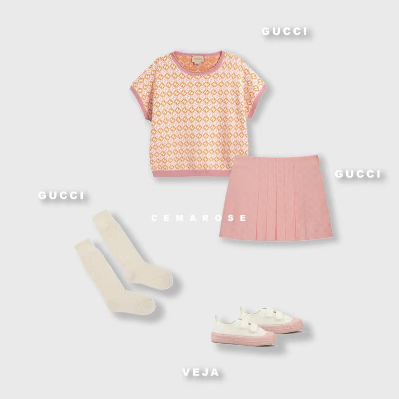 Girls Pink GG Knit T-Shirt