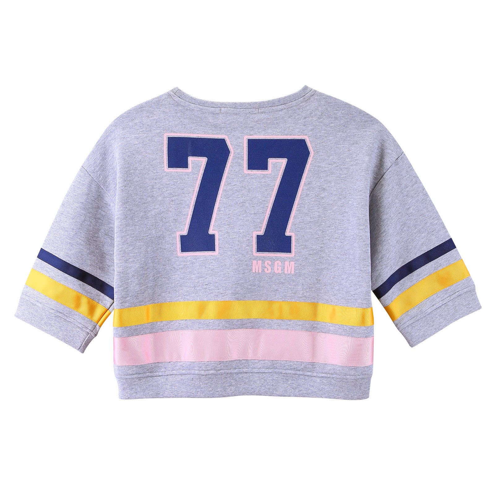 Girls Grey Cotton Sweatshirt With Gold&Pink Stripe - CÉMAROSE | Children's Fashion Store - 2