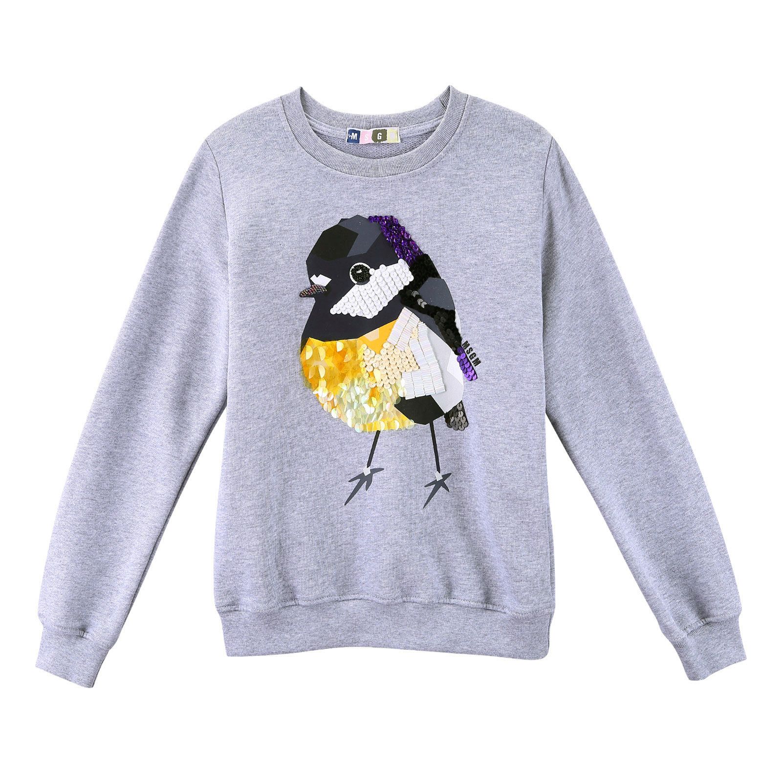 Girls Grey Cotton Sweater With Multicolor Chick Print&Patch Trims - CÉMAROSE | Children's Fashion Store