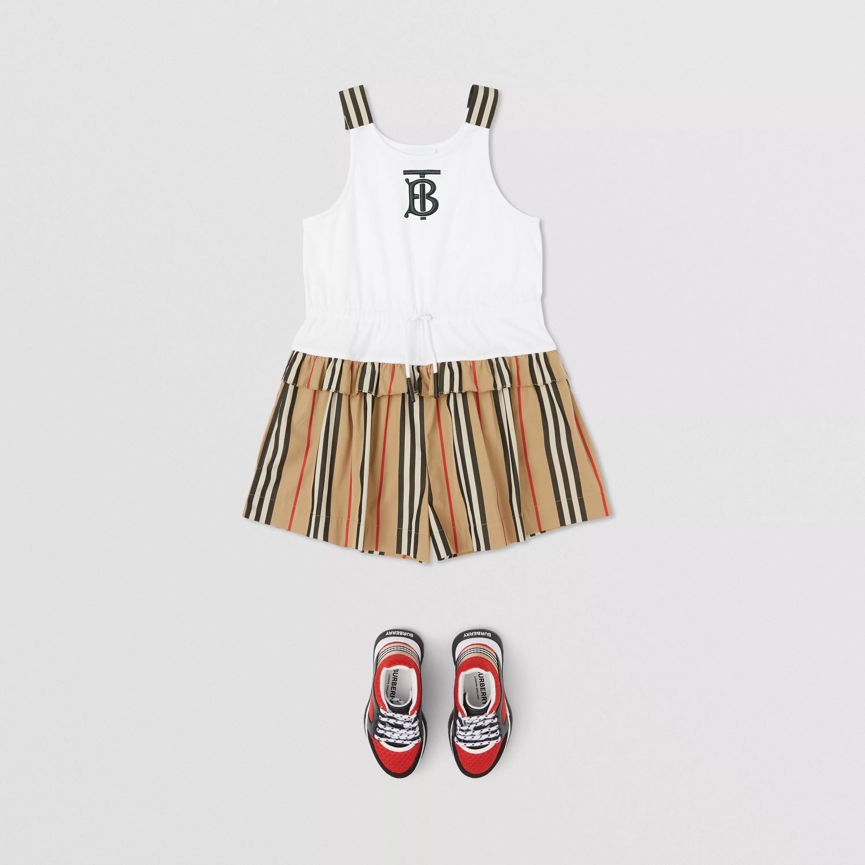 Combinaison en coton à logo blanche et beige pour fille
