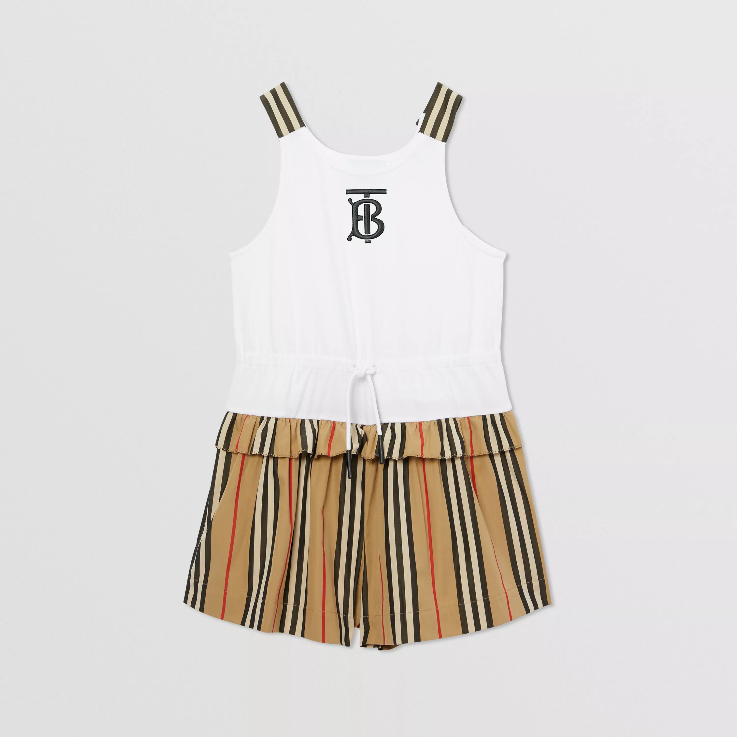 Combinaison en coton à logo blanche et beige pour fille
