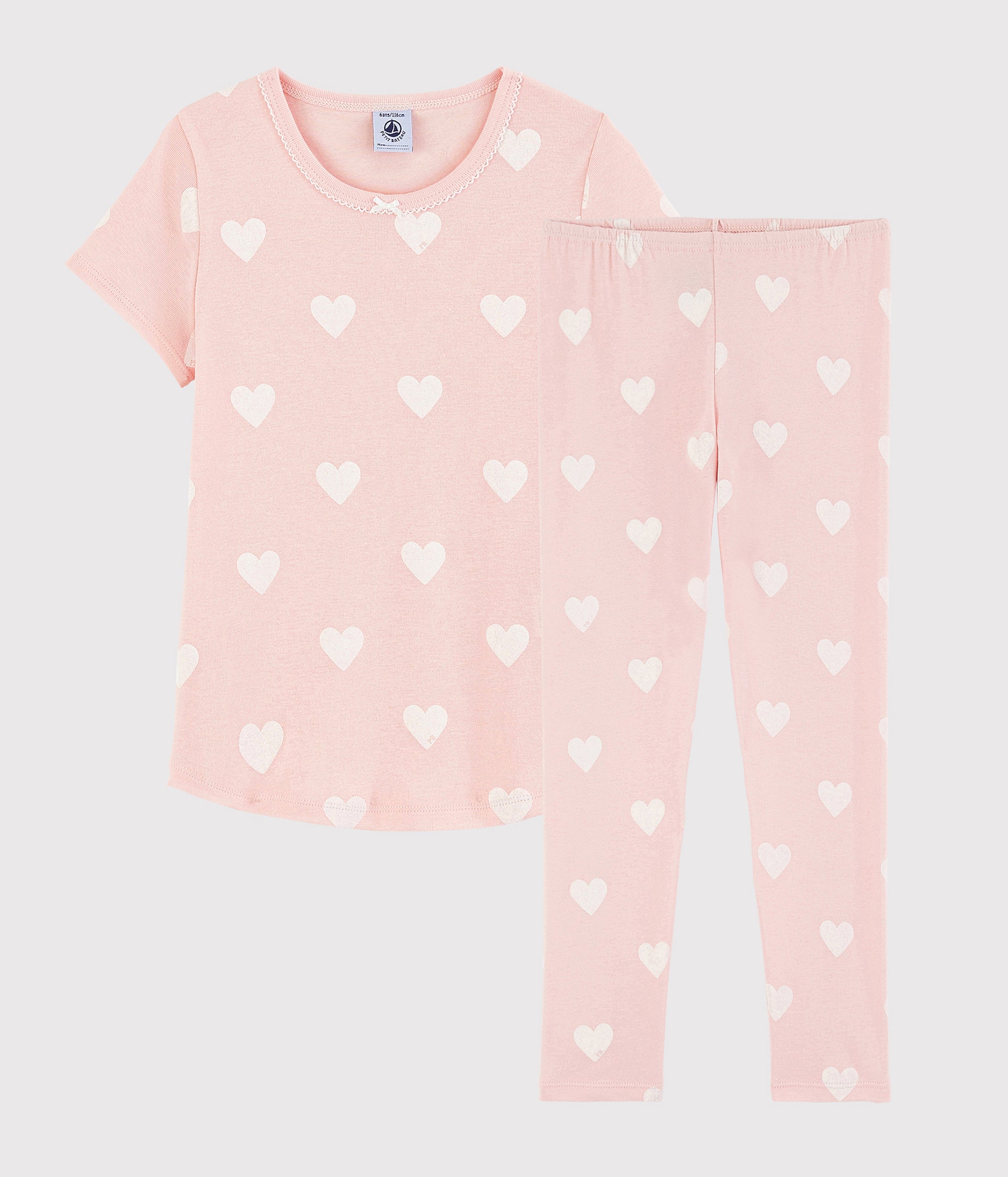 Ensemble de pyjama en coton rose cœur pour fille