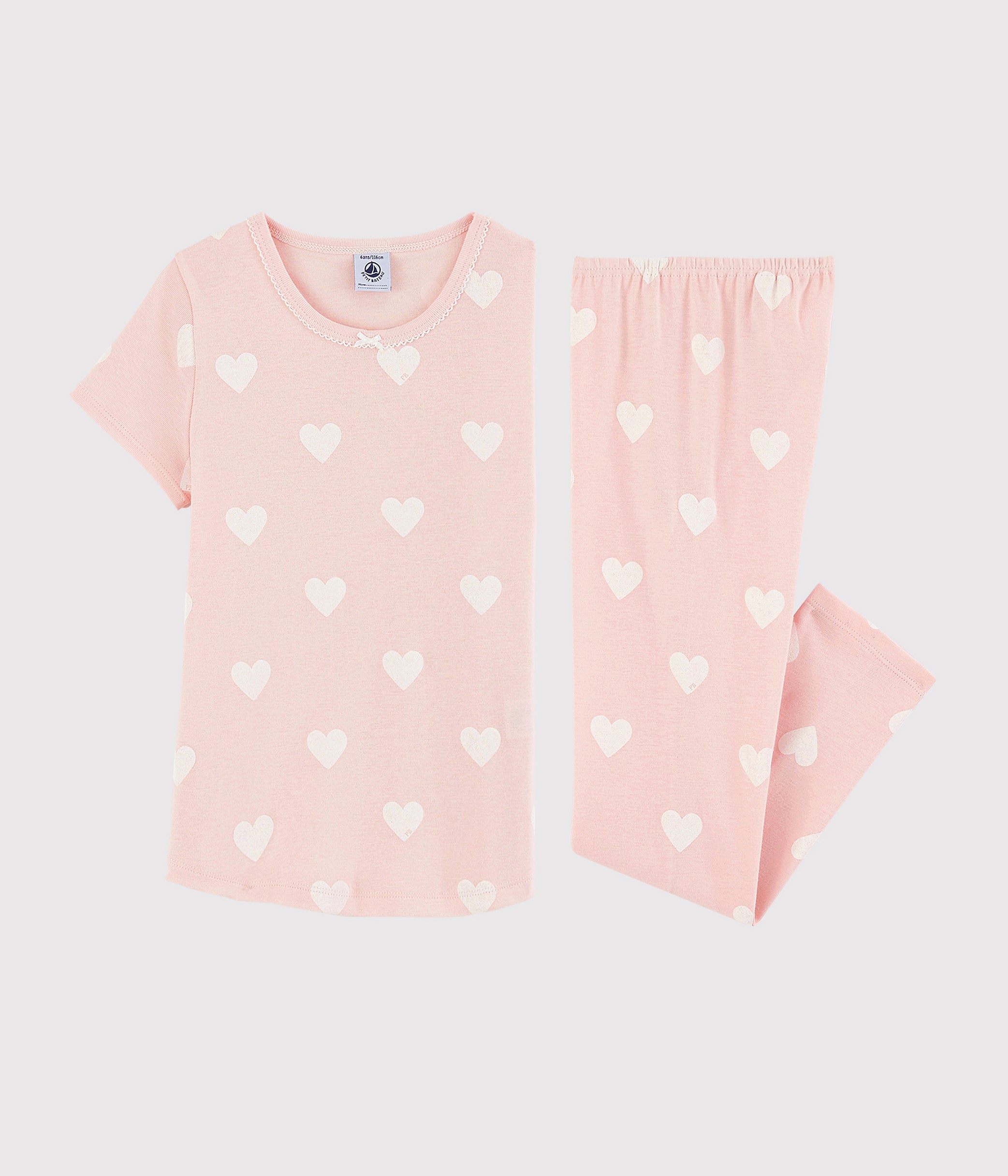 Ensemble de pyjama en coton rose cœur pour fille