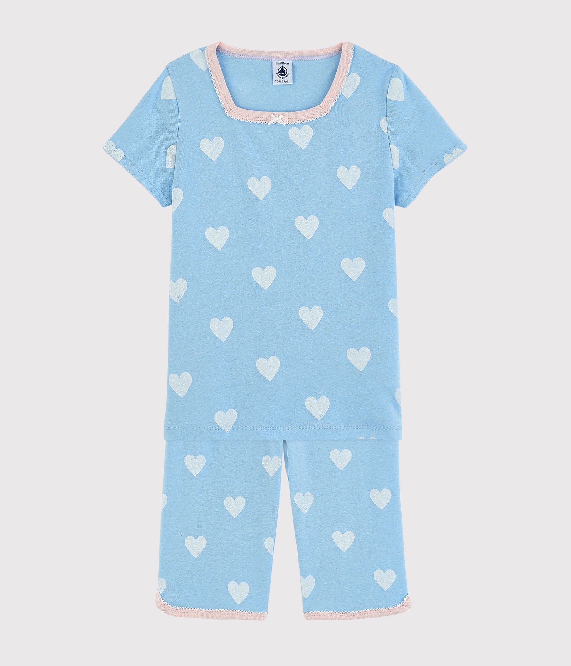 Pyjama de nuit en coton avec cœurs bleus pour filles