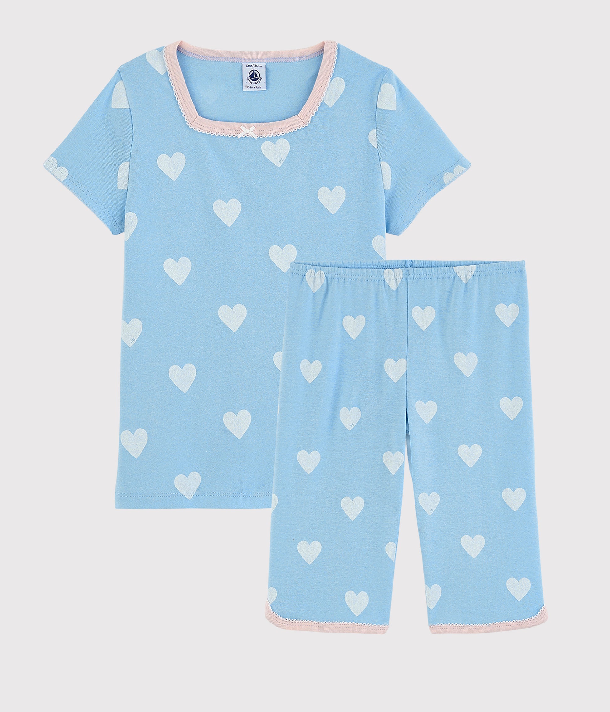 Pyjama de nuit en coton avec cœurs bleus pour filles